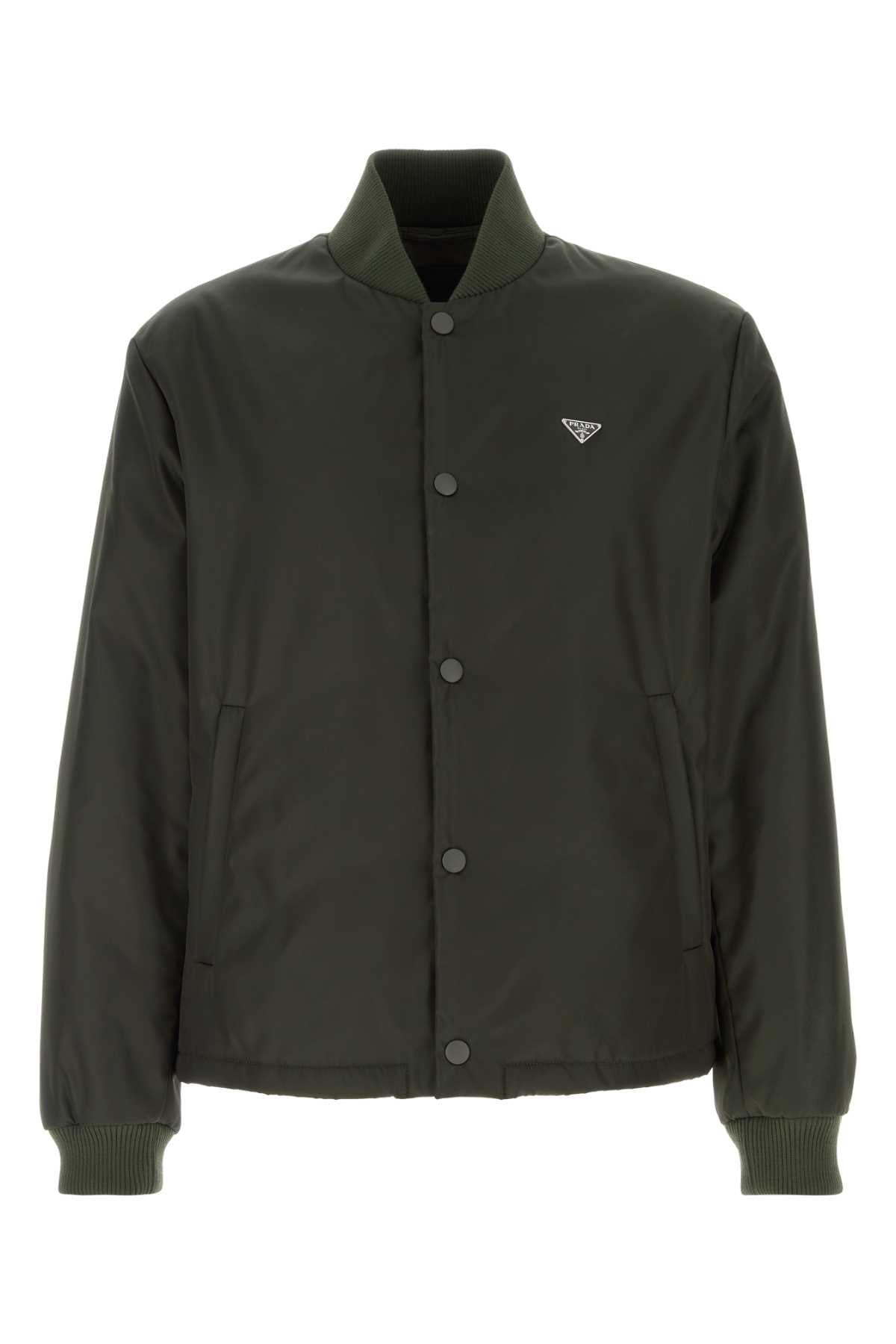 Prada Men Bottle Green Nylon Bomber Jacket PRADA