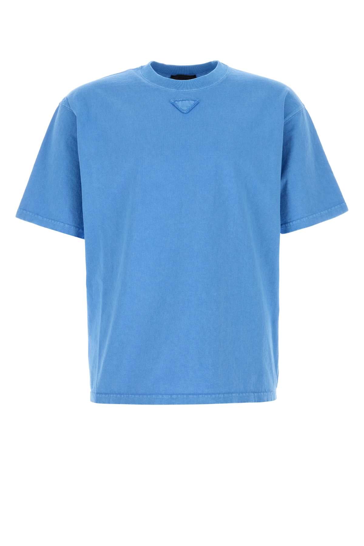 Prada Men Light Blue Cotton T-Shirt PRADA
