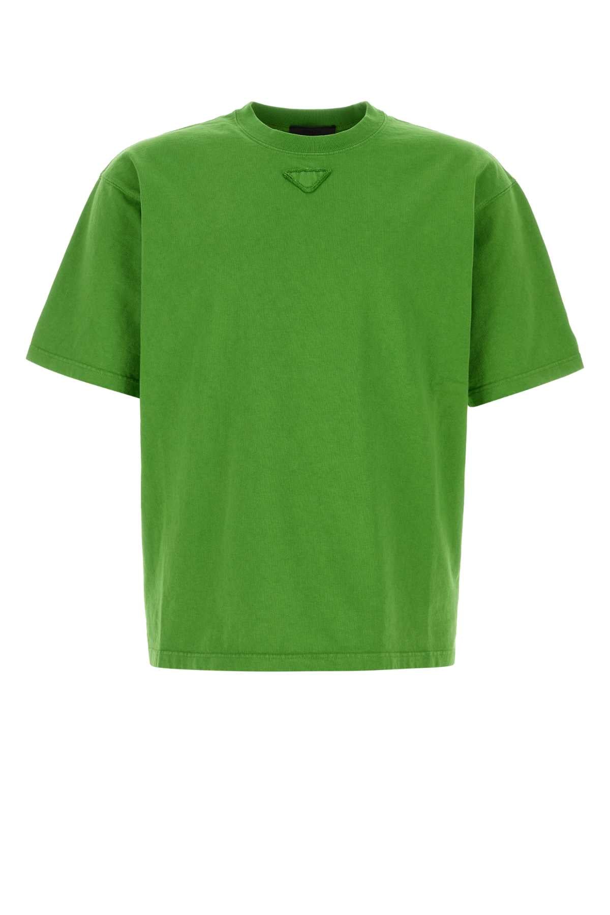 Prada Men Grass Green Cotton T-Shirt PRADA