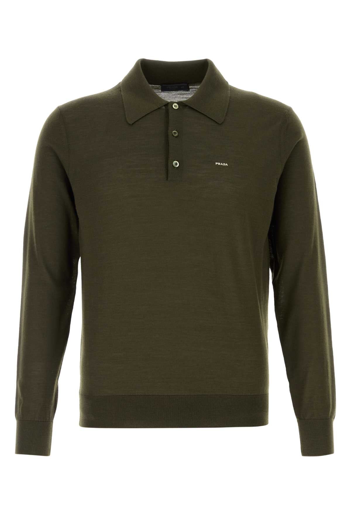 Prada Men Olive Green Wool Polo Shirt PRADA