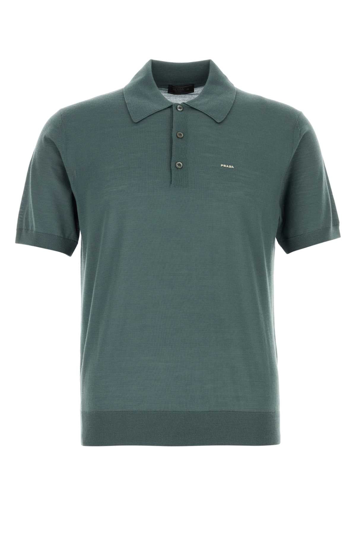 Prada Men Dark Green Wool Polo Shirt PRADA