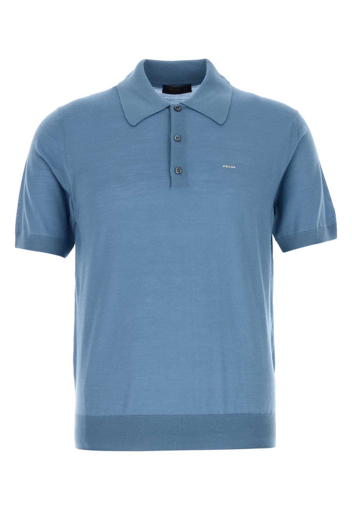 Prada Men Cerulean Blue Wool Polo Shirt PRADA