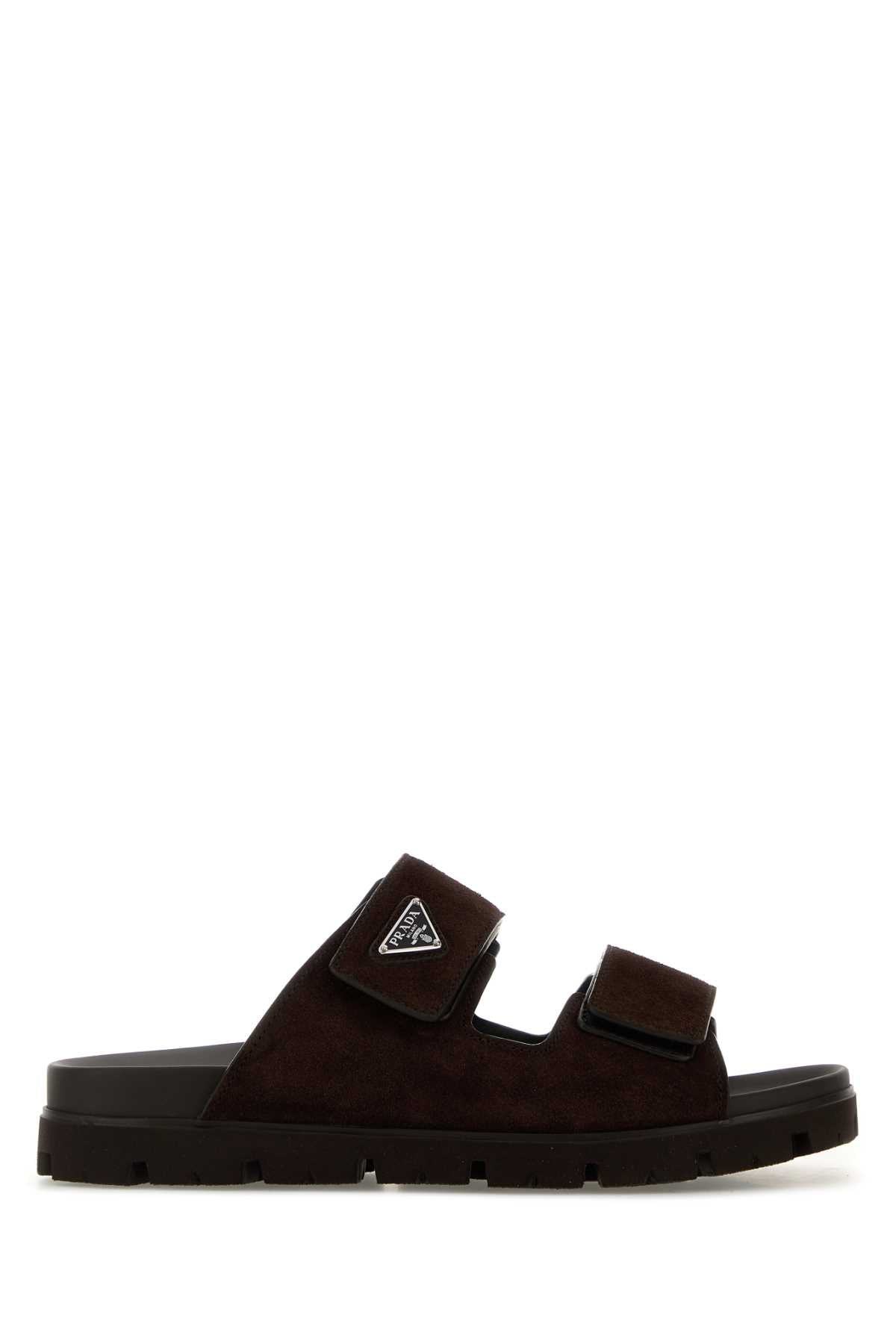 Prada Men Dark Brown Suede Slippers PRADA