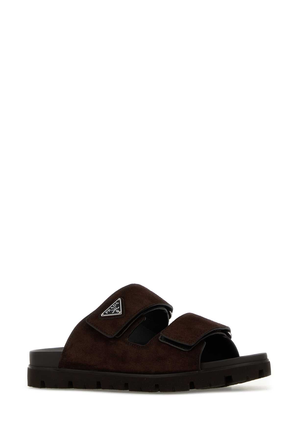 Prada Men Dark Brown Suede Slippers PRADA
