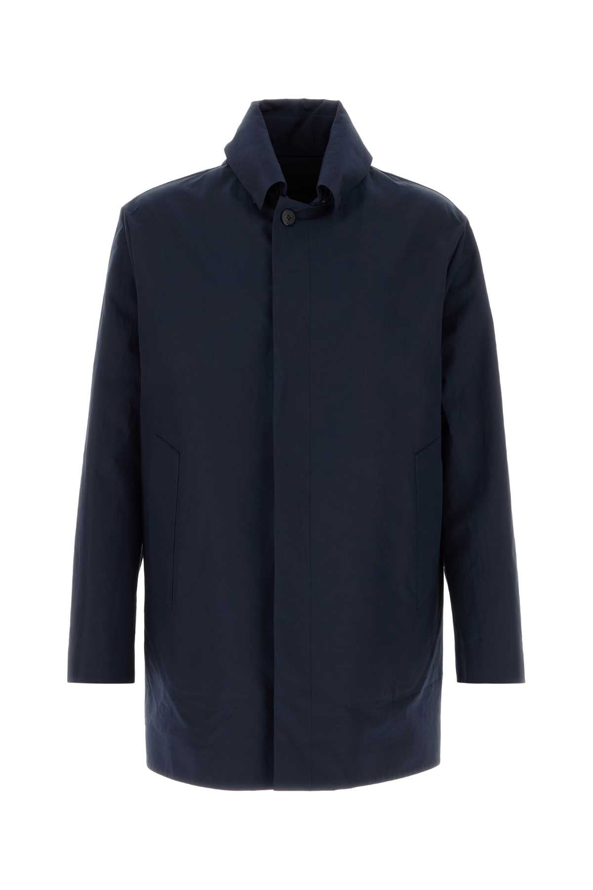 Prada Men Navy Blue Poplin Overcoat PRADA