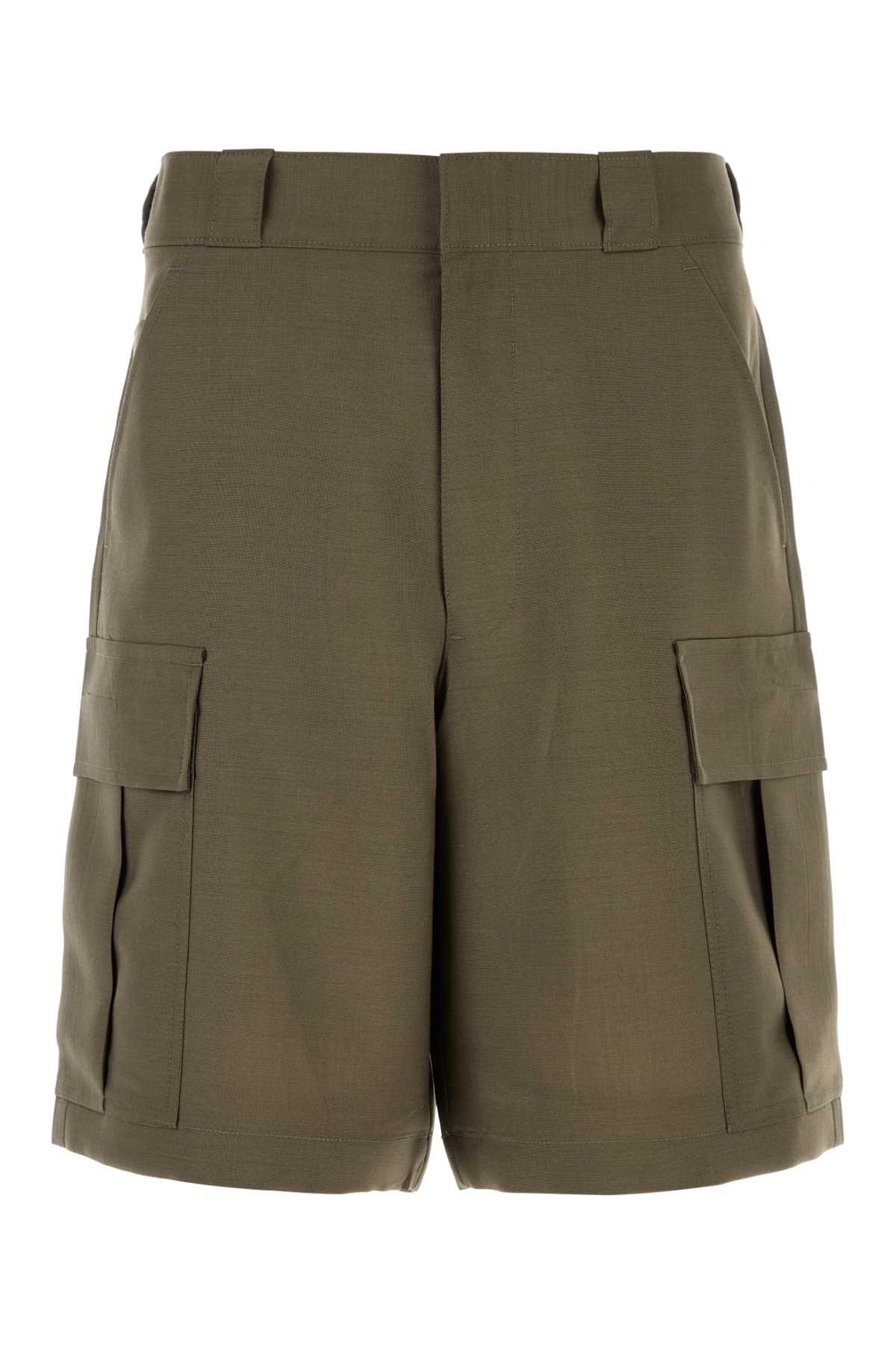 Prada Men Army Green Mohair Blend Bermuda Shorts PRADA