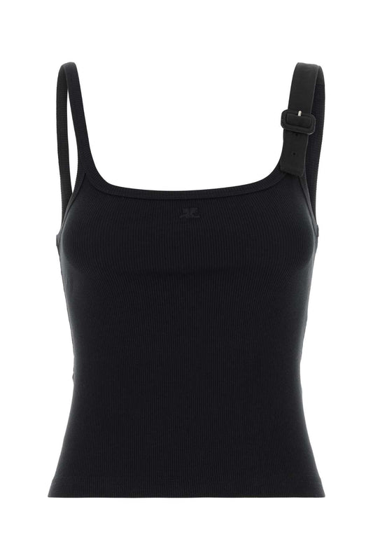 Courreges Women Black Stretch Cotton Tank Top COURREGES