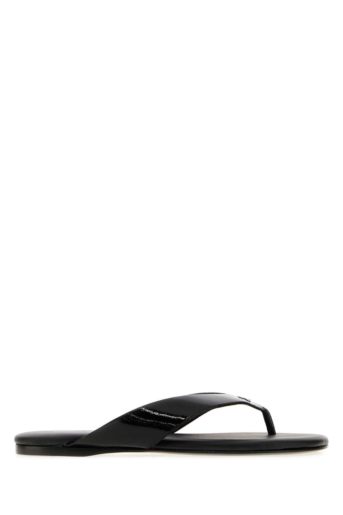 Courreges Women Black Vinyl Souliers Thong Slippers COURREGES