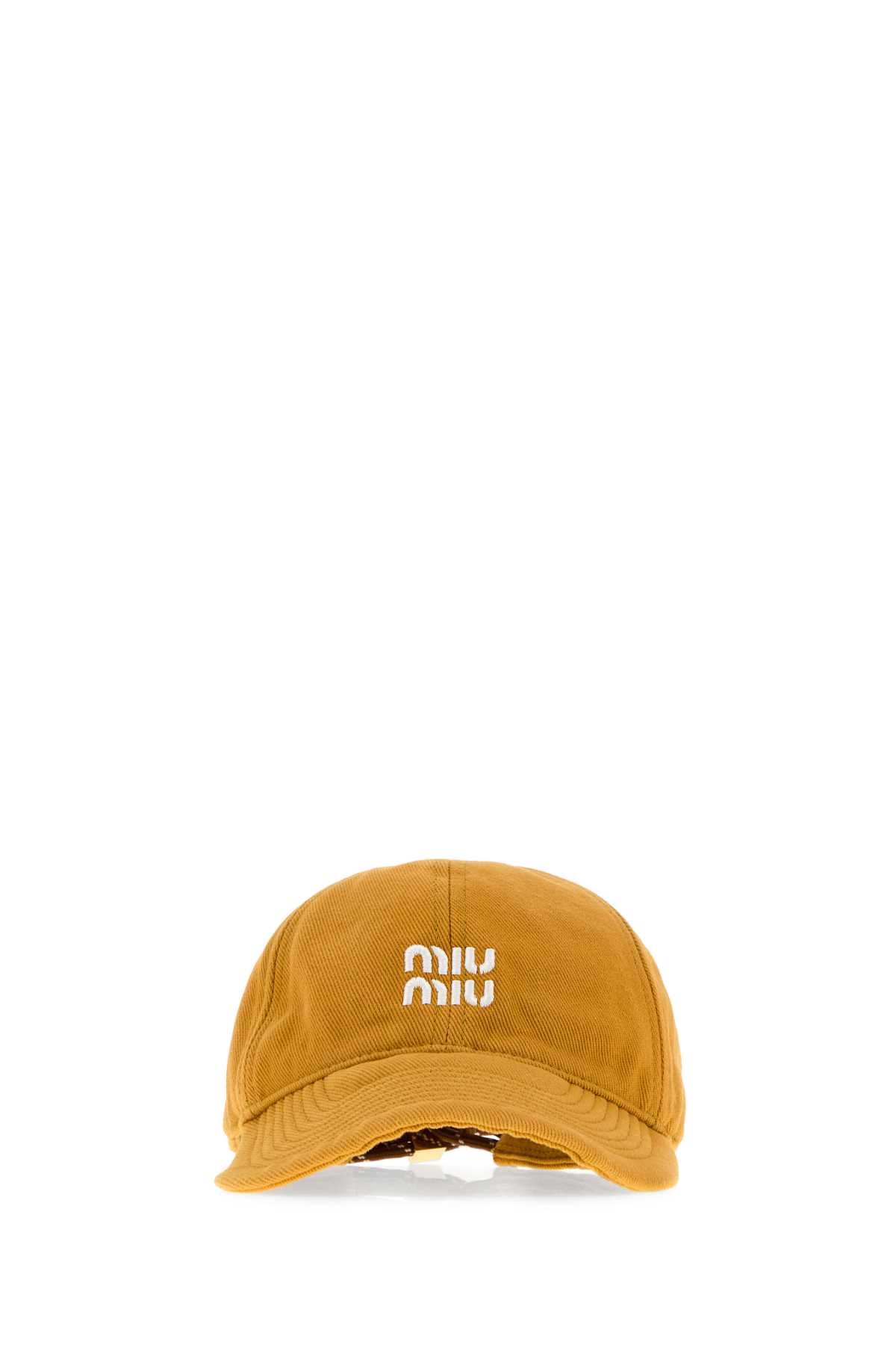 Miu Miu Women Mustard Cotton Baseball Cap MIU MIU