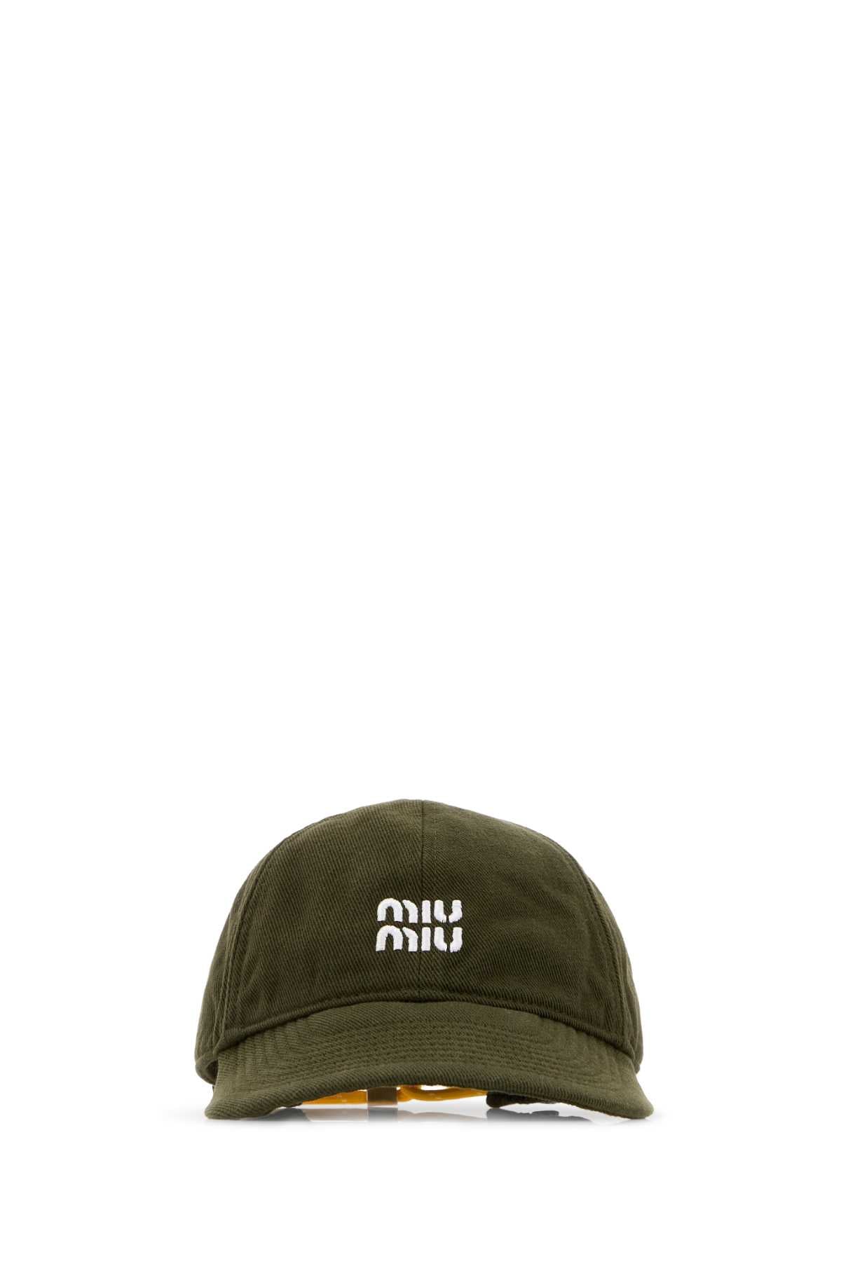 Miu Miu Women Olive Green Cotton Baseball Cap MIU MIU