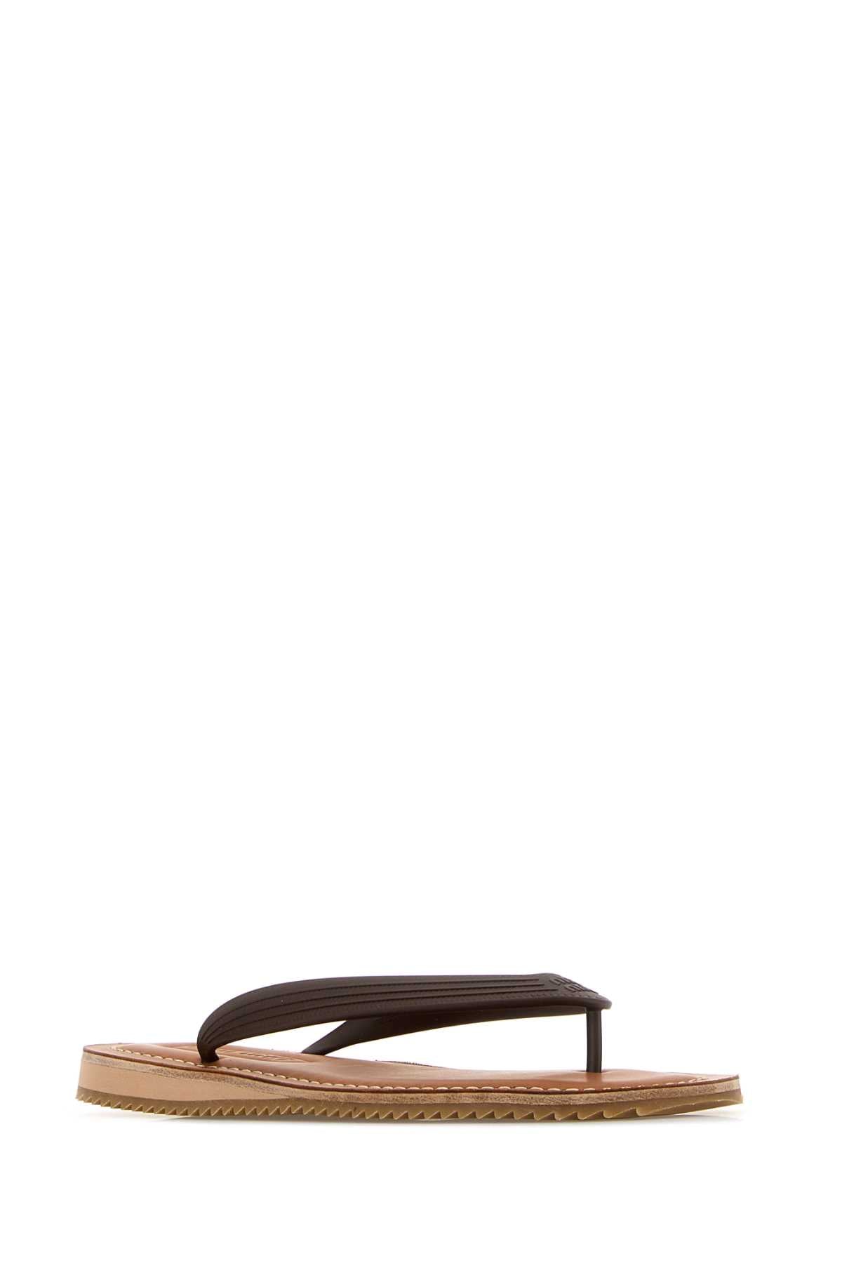 Miu Miu Women Brown Rubber Thong Slippers MIU MIU