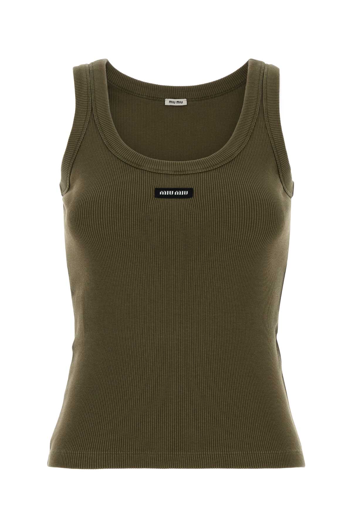 Miu Miu Women Army Green Stretch Cotton Tank Top MIU MIU