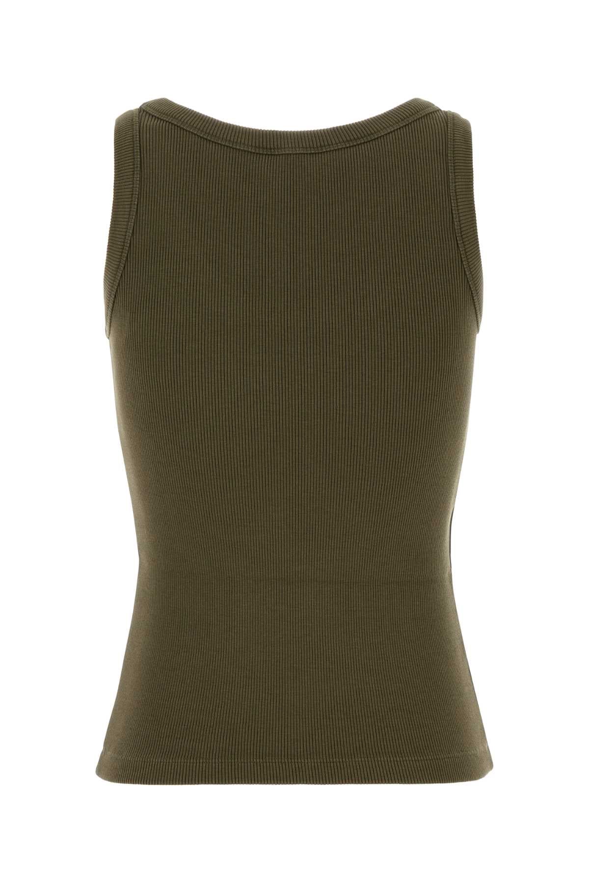 Miu Miu Women Army Green Stretch Cotton Tank Top MIU MIU