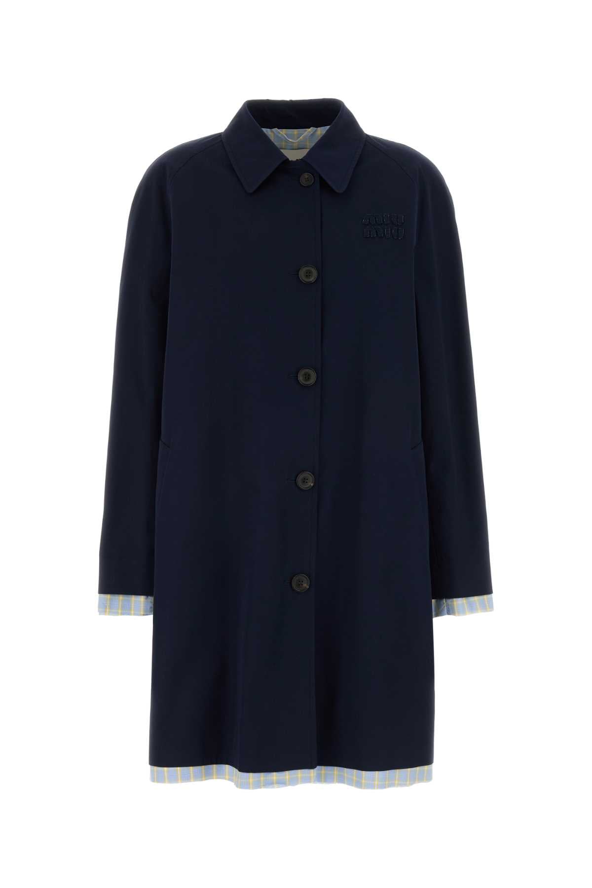 Miu Miu Women Dark Blue Poplin Trench Overcoat MIU MIU
