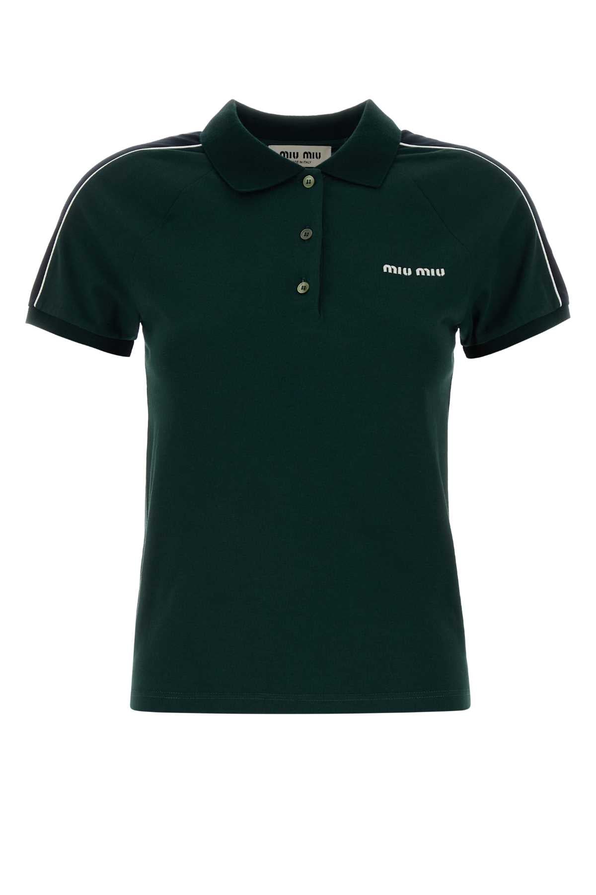 Miu Miu Women Bottle Green Cotton Polo Shirt MIU MIU