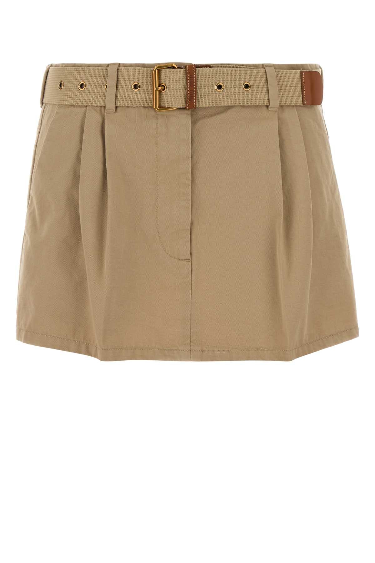 Miu Miu Women Beige Gabardine Mini Skirt MIU MIU