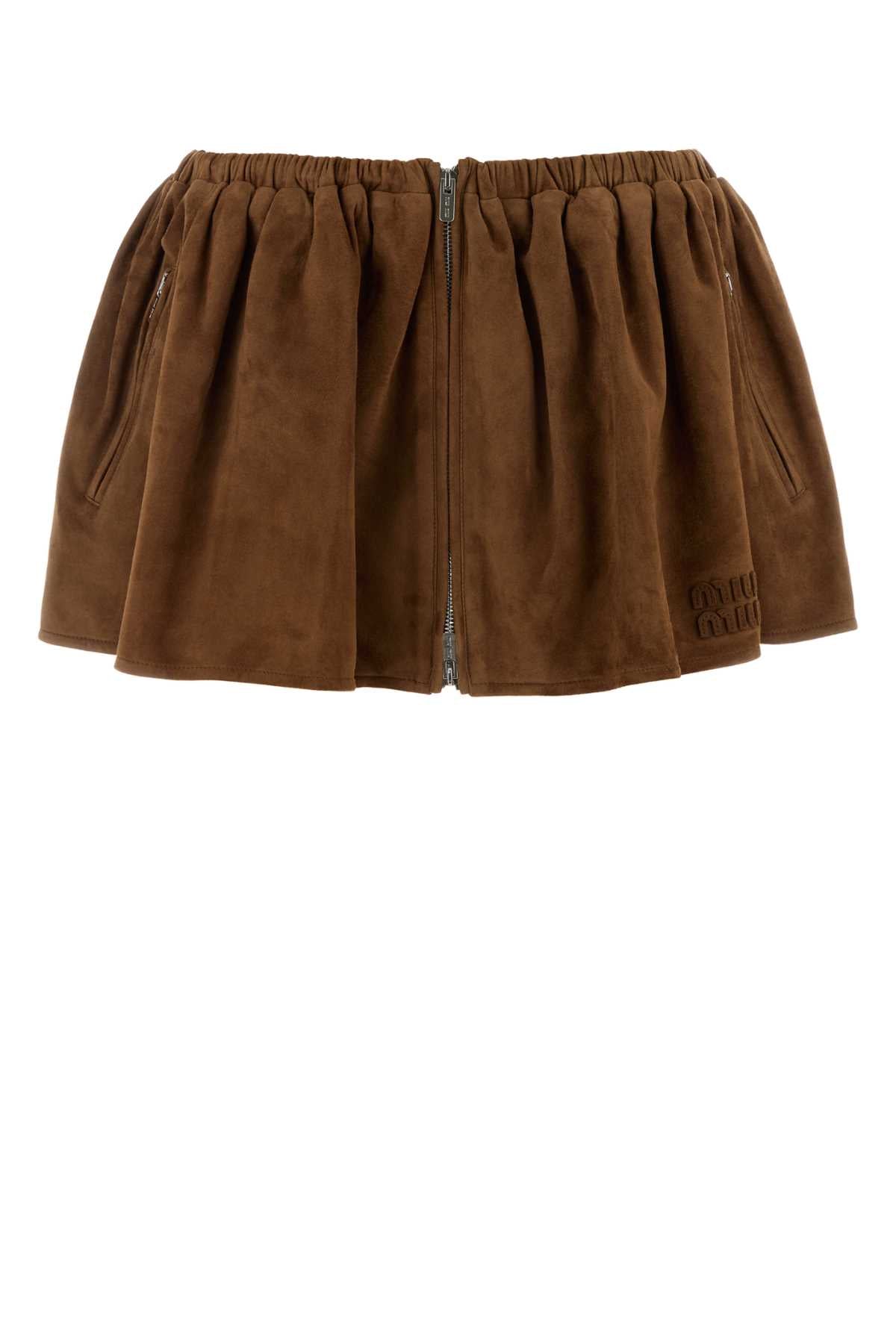 Miu Miu Women Camel Suede Mini Skirt MIU MIU