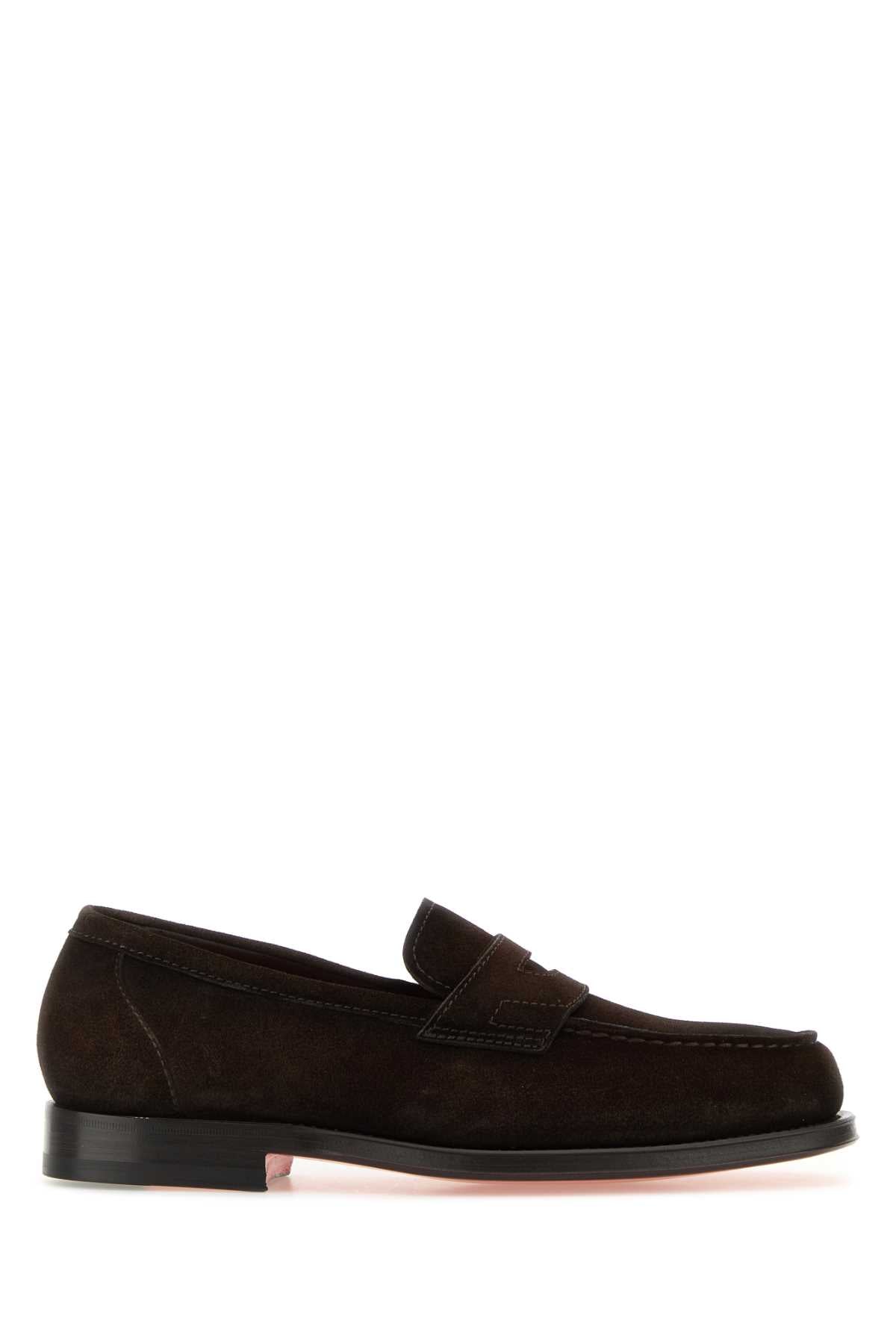 Santoni Men Dark Brown Suede Gunter Loafers SANTONI