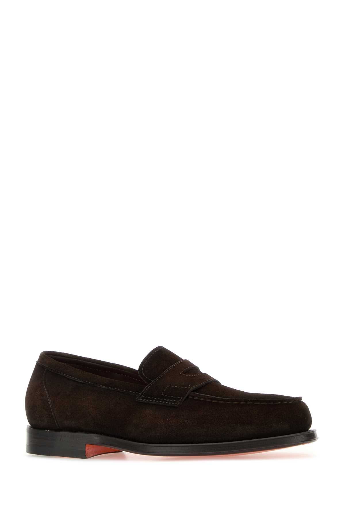 Santoni Men Dark Brown Suede Gunter Loafers SANTONI