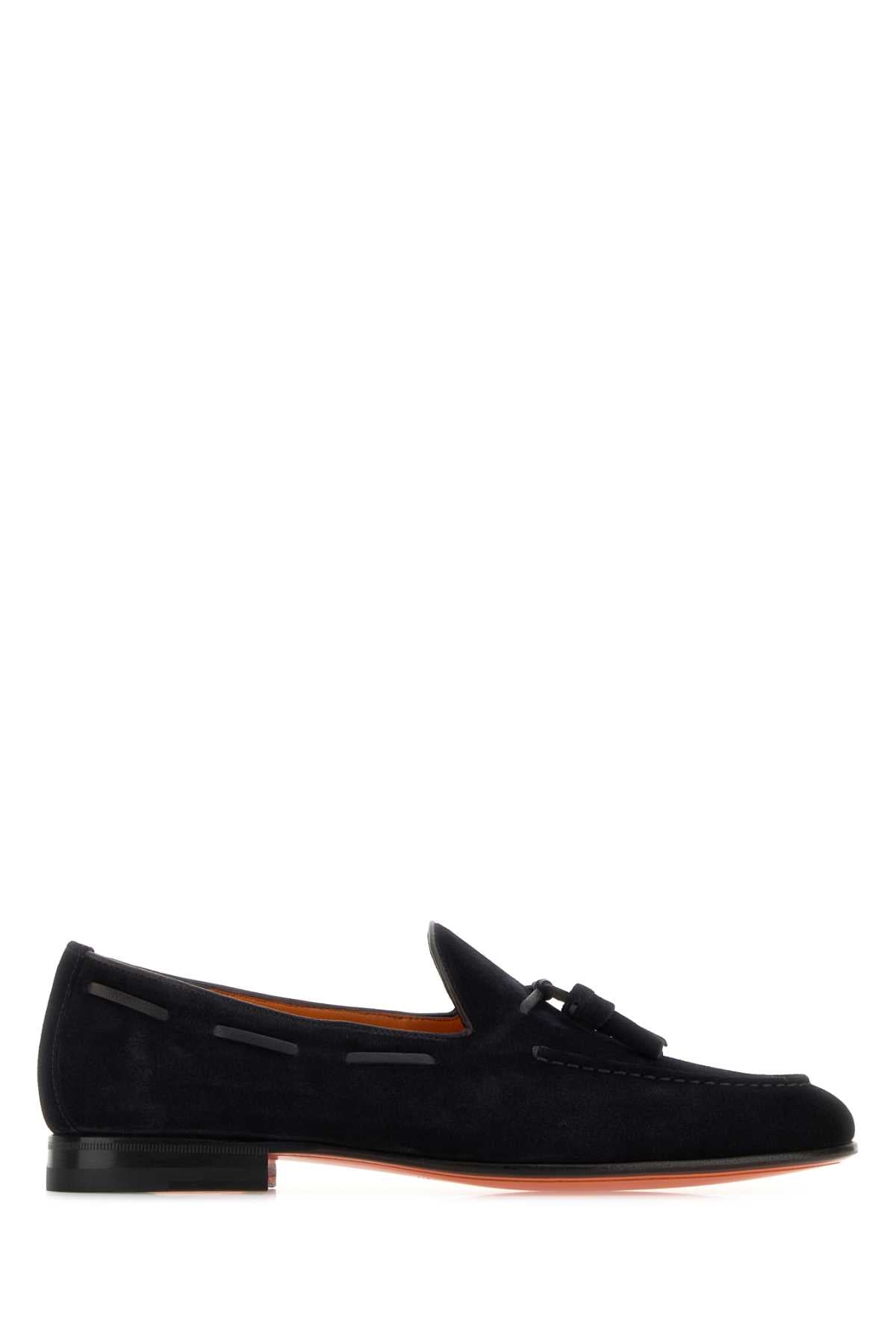 Santoni Men Midnight Blue Suede Loafers SANTONI