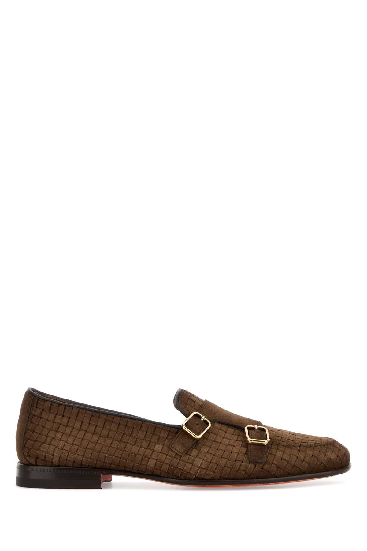 Santoni Men Brown Suede Scacco Loafers SANTONI