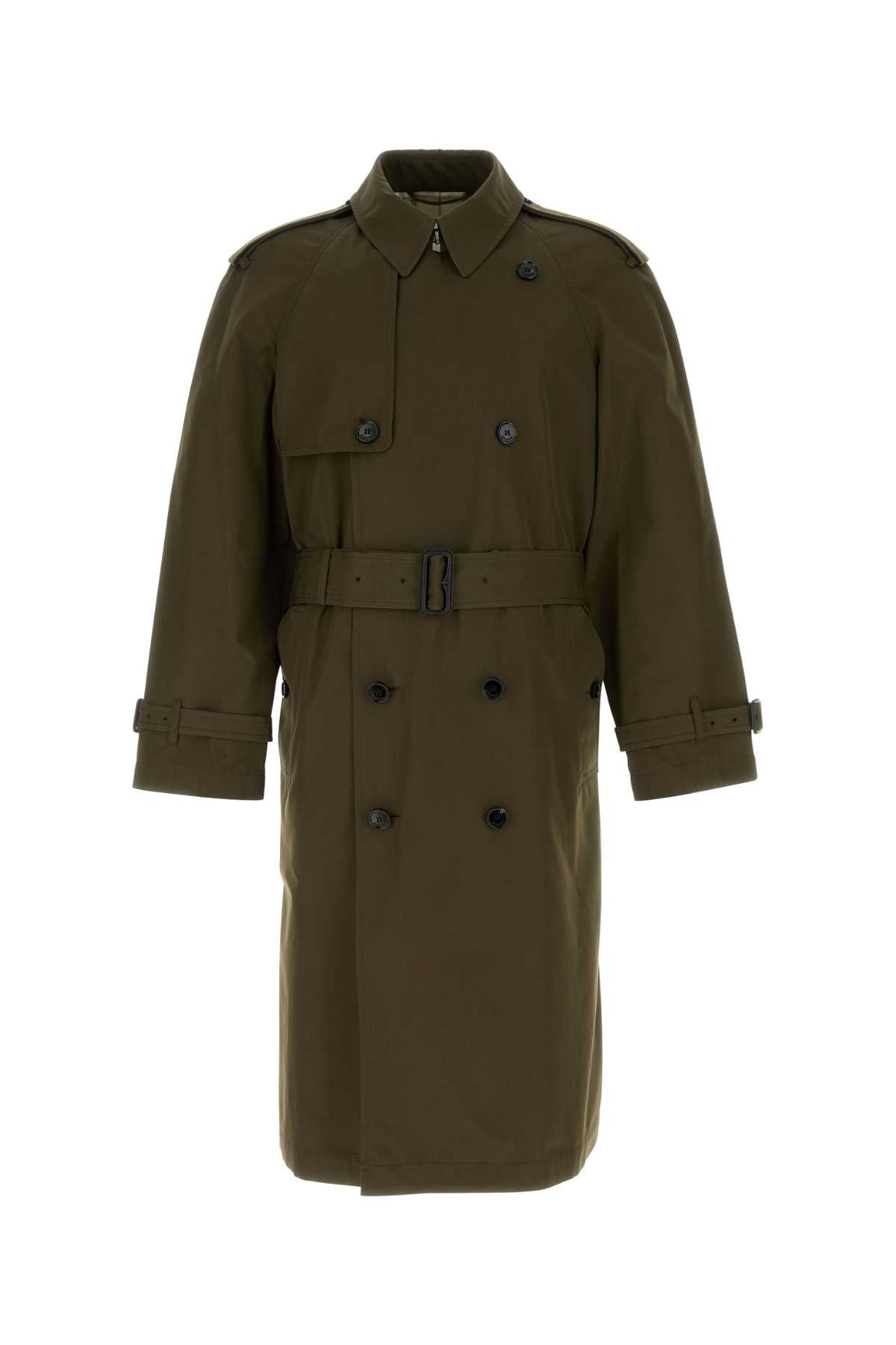 Burberry Men Olive Green Cotton Trench Coat BURBERRY