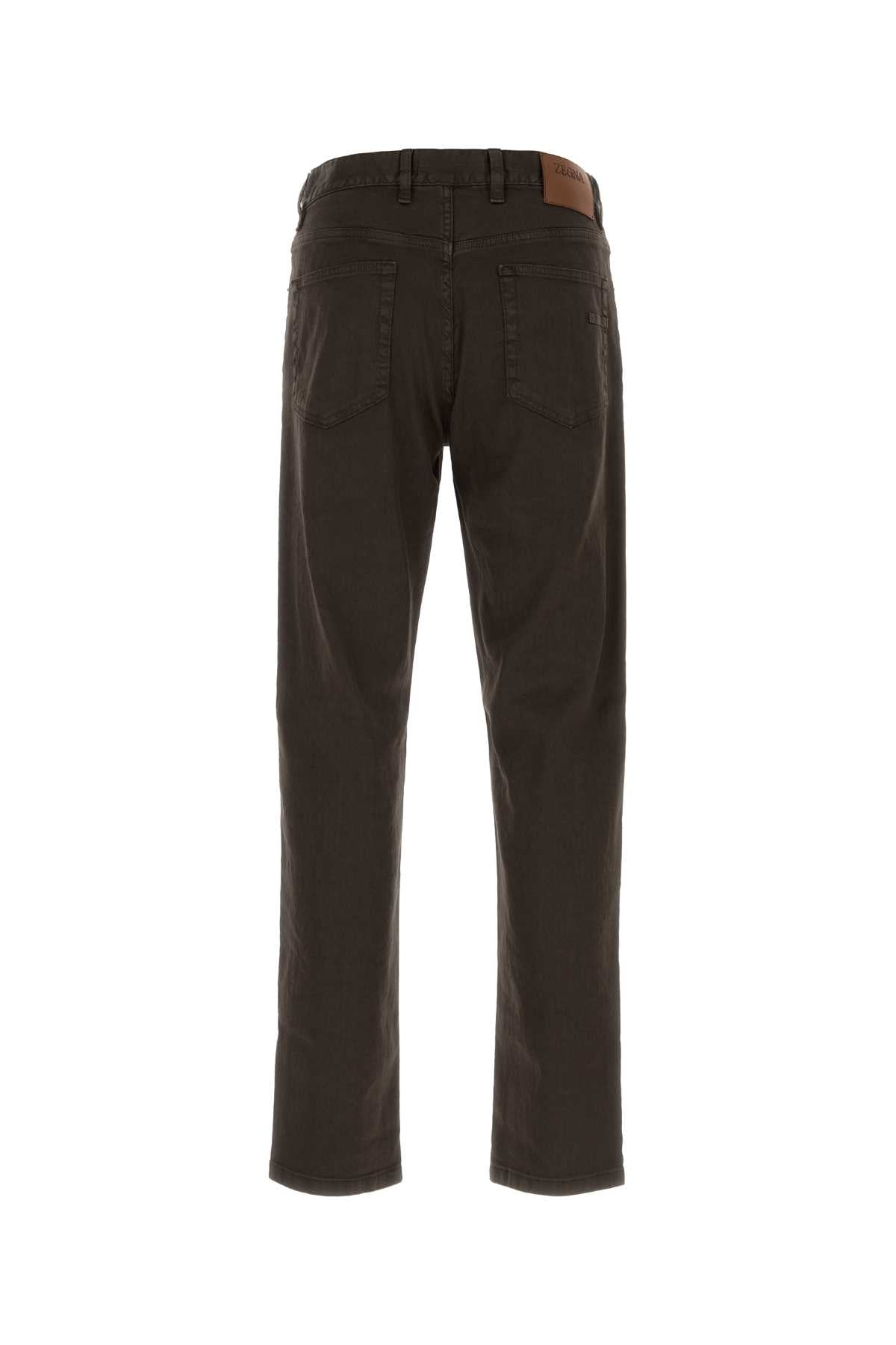 Zegna Men Brown Stretch Linen Blend Pant ZEGNA