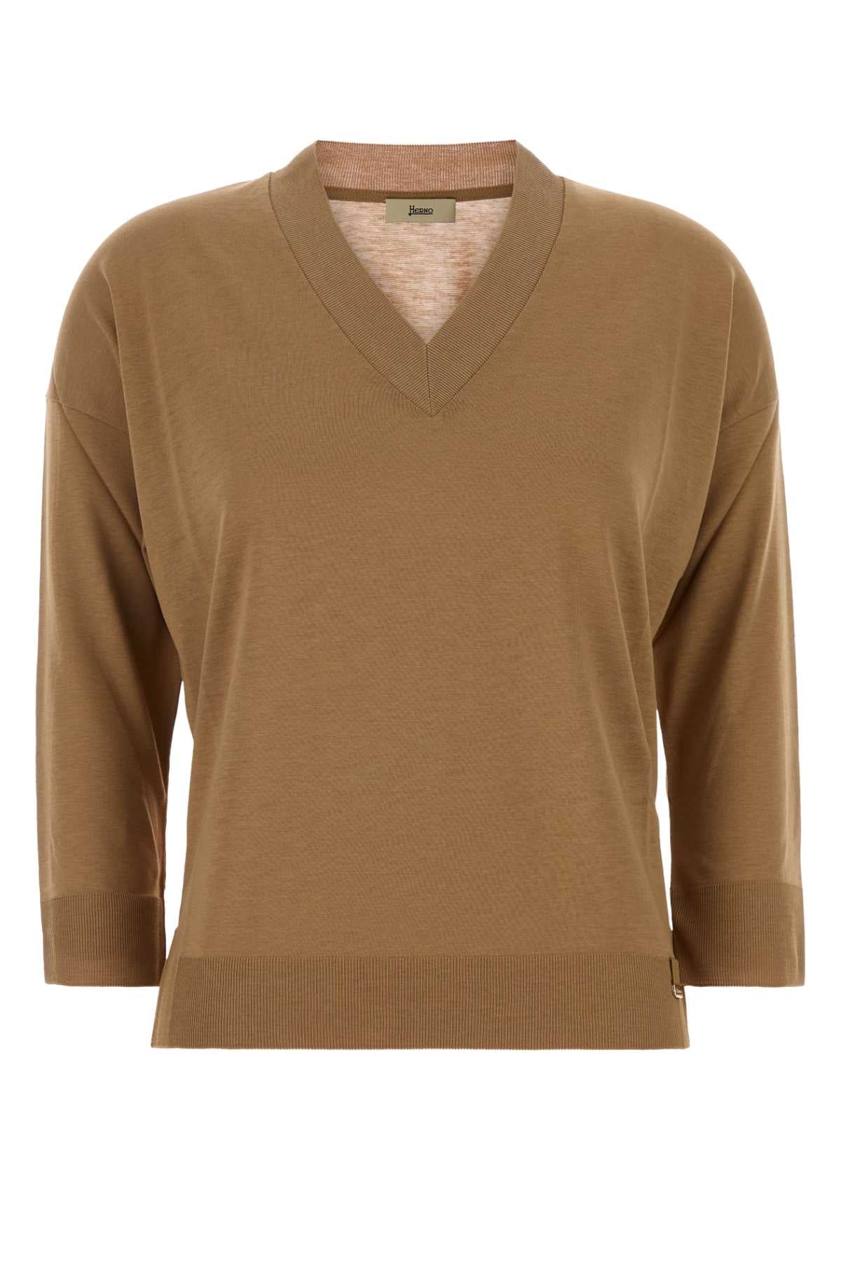 Herno Women Camel Lyocell Blend T-Shirt HERNO