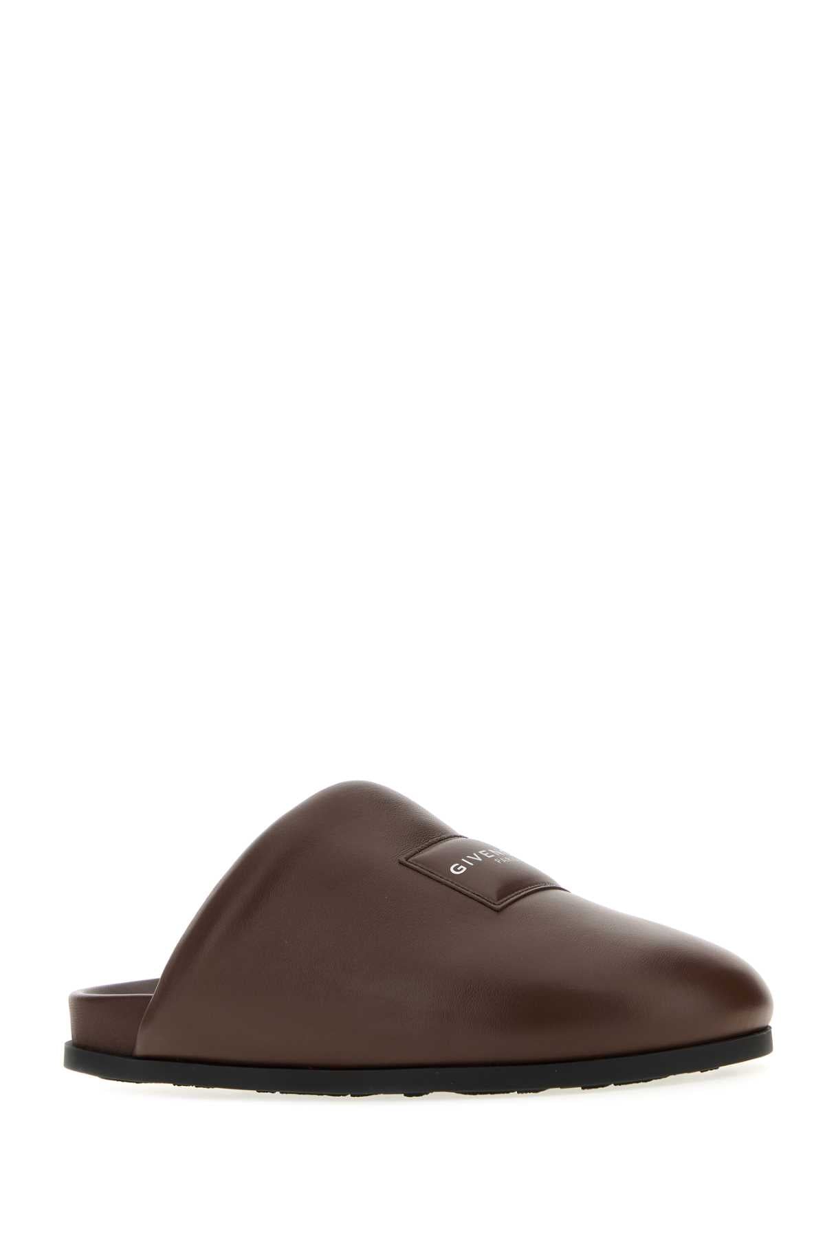 Givenchy Men Chocolate Leather Slippers GIVENCHY