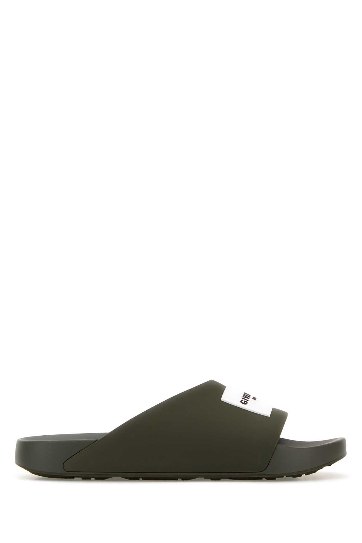 Givenchy Men Army Green Rubber Label Slippers GIVENCHY