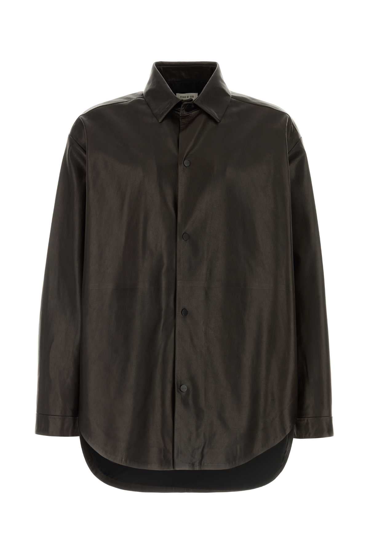 Fear Of God Men Dark Brown Leather Oversize Shirt FEAR OF GOD