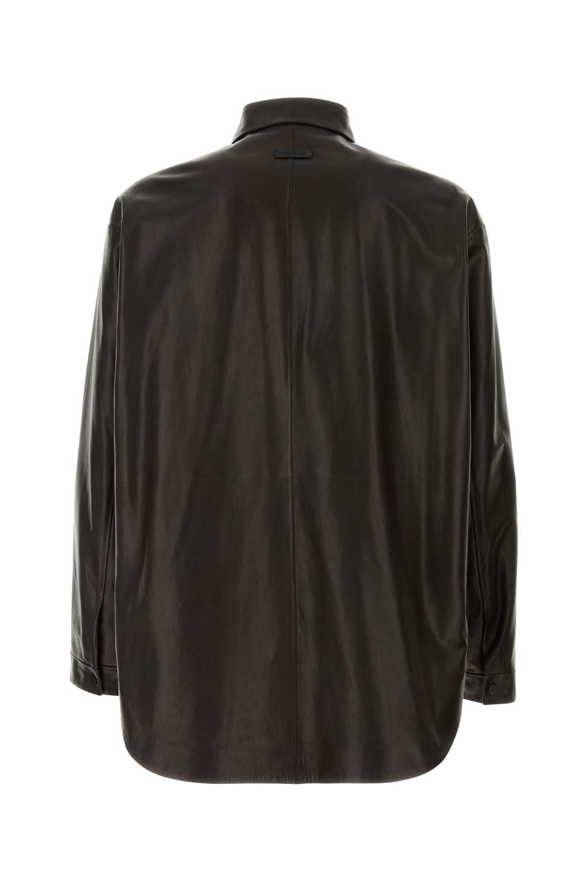 Fear Of God Men Dark Brown Leather Oversize Shirt FEAR OF GOD