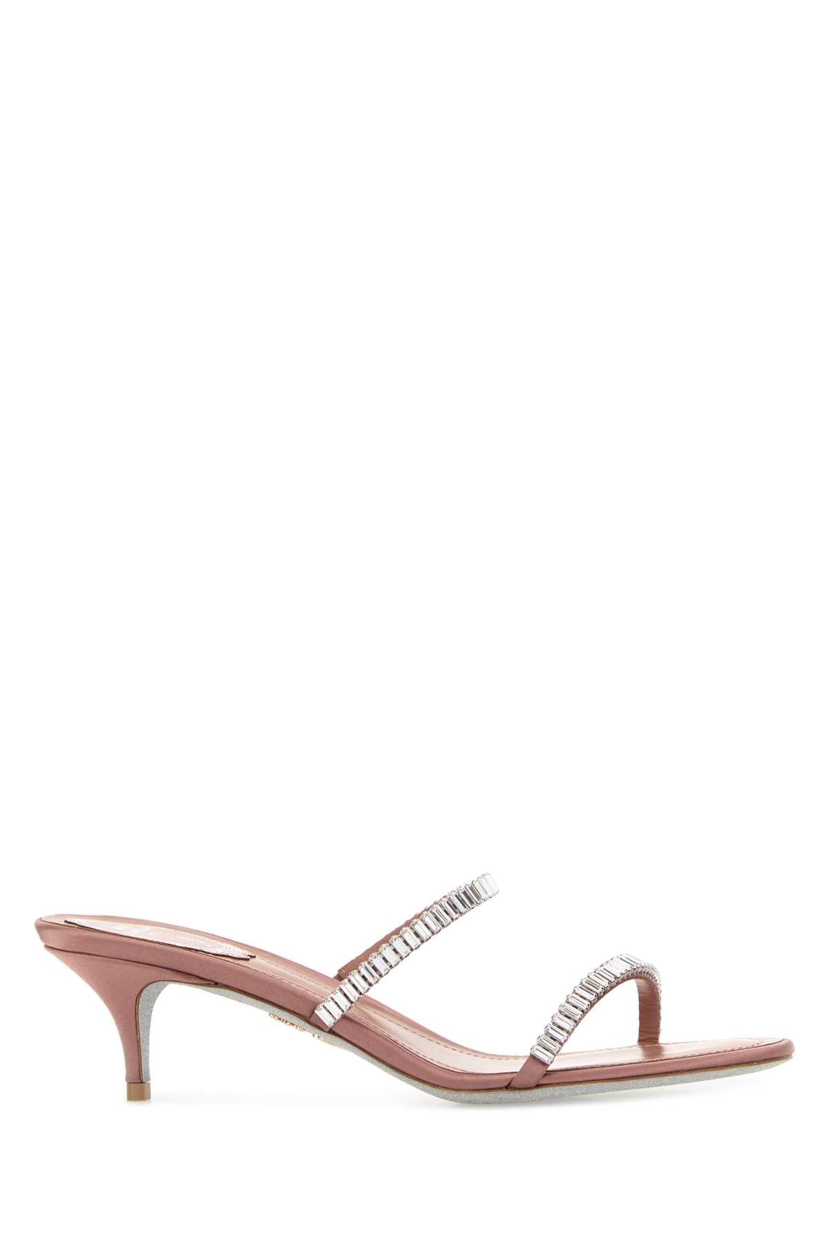 Rene Caovilla Women Antiqued Pink Satin Spark Mules RENE CAOVILLA