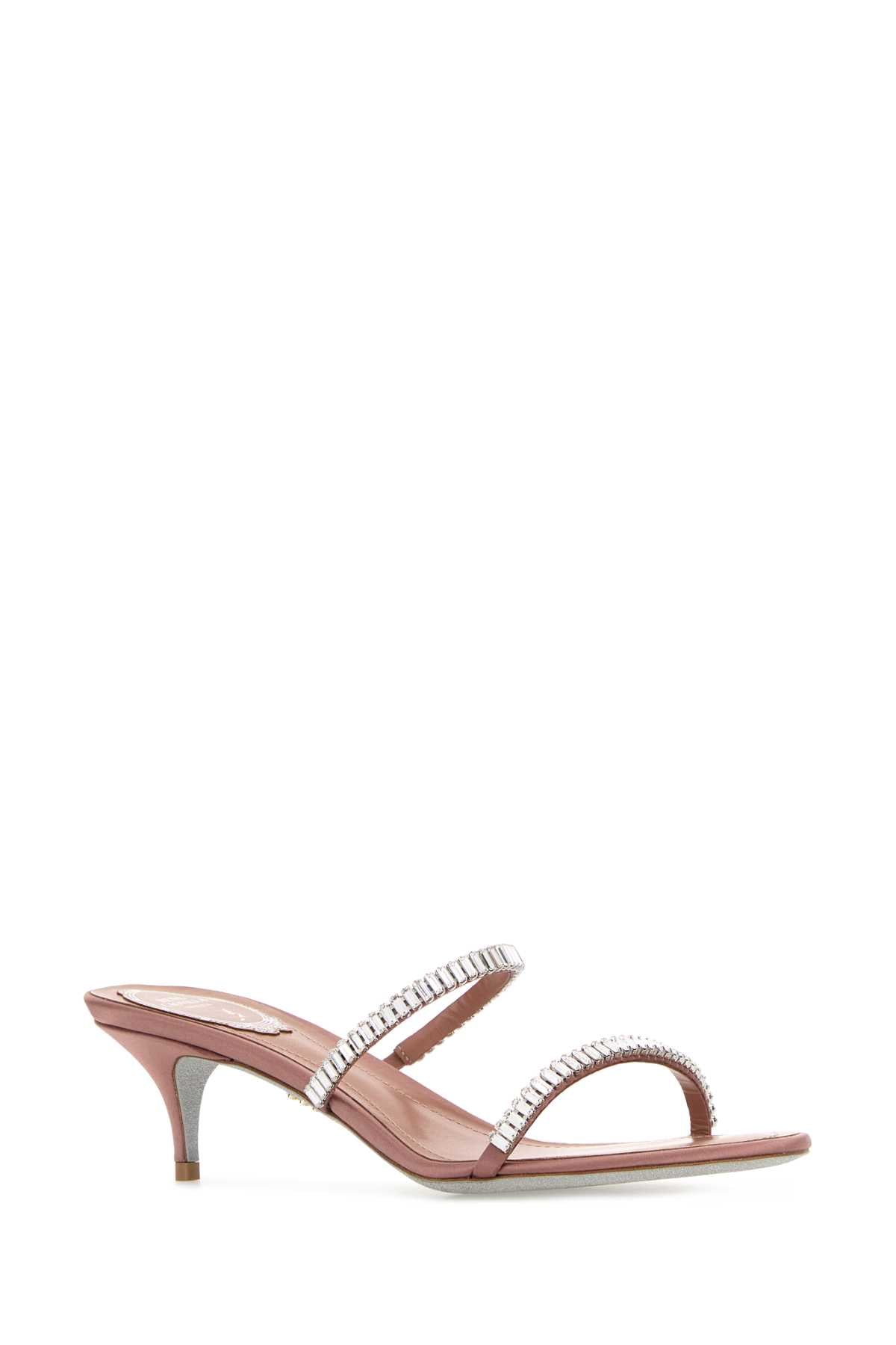Rene Caovilla Women Antiqued Pink Satin Spark Mules RENE CAOVILLA