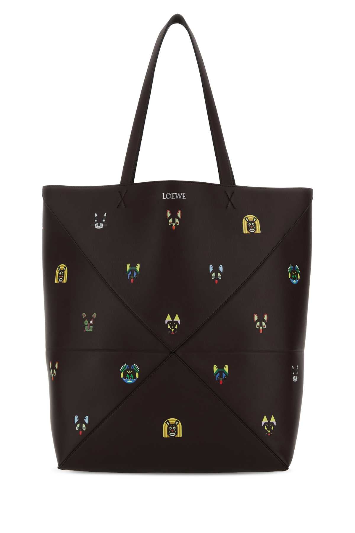 Loewe Men Chocolate Leather Puzzle Fold Large Shopping Bag LOEWE