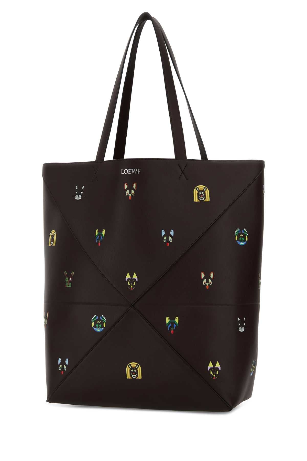 Loewe Men Chocolate Leather Puzzle Fold Large Shopping Bag LOEWE