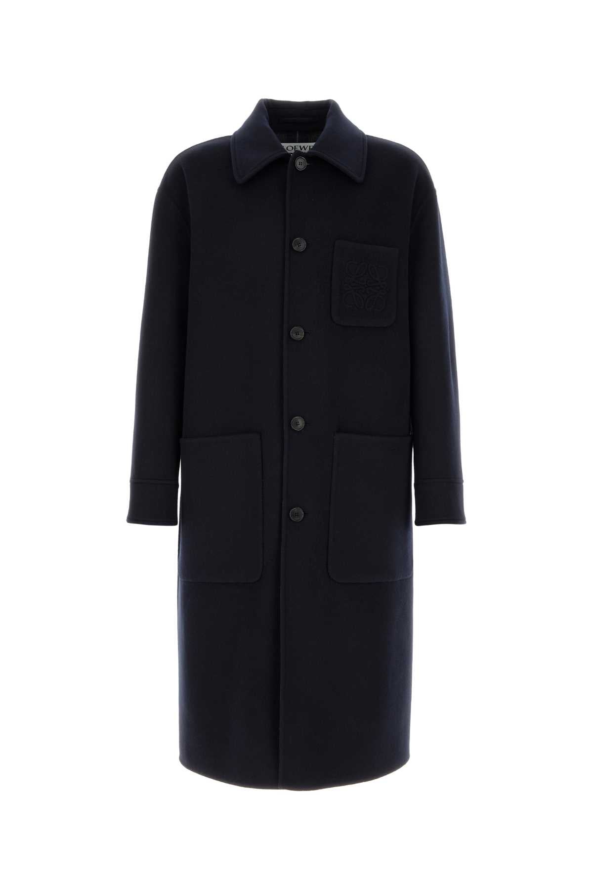Loewe Men Navy Blue Wool Blend Coat LOEWE