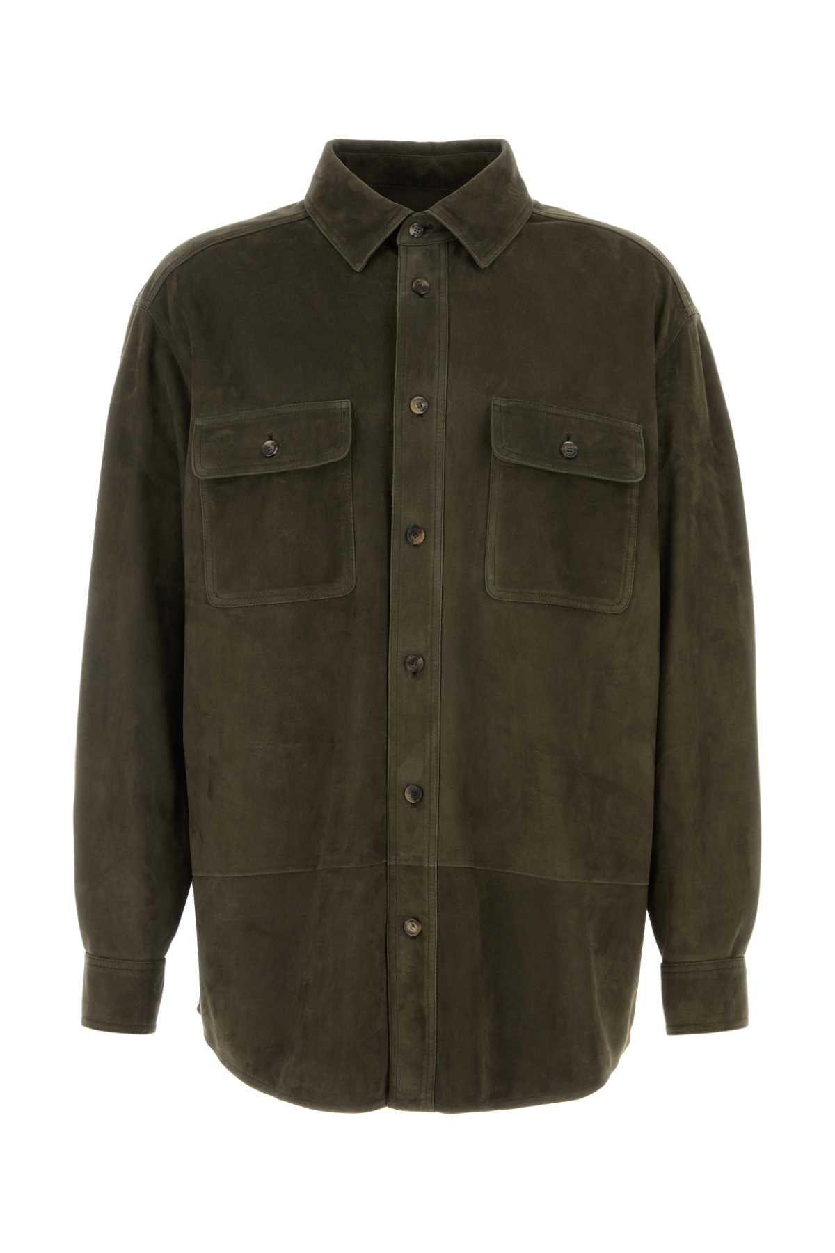 Loewe Men Khaki Suede Shirt LOEWE