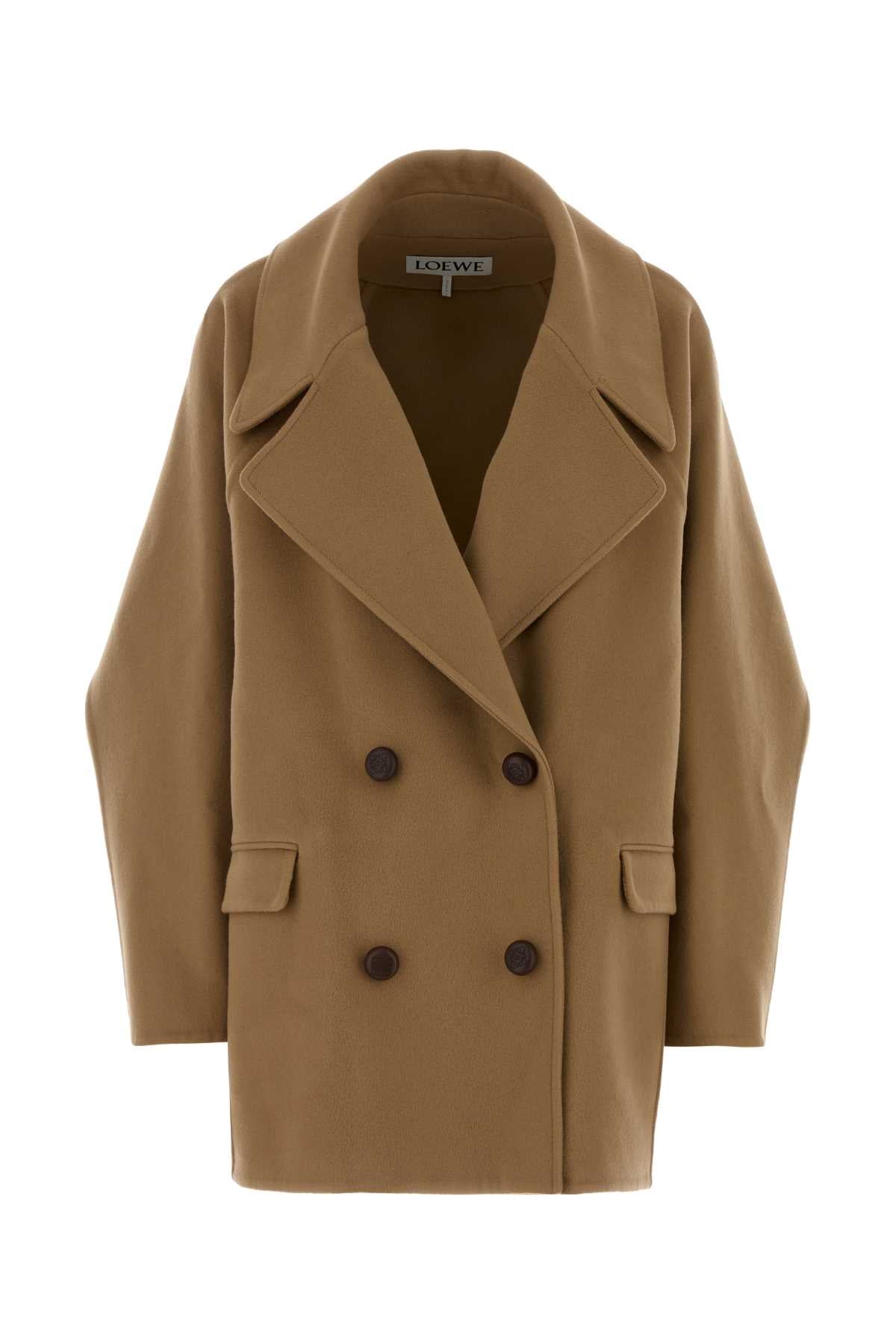 Loewe Women Camel Wool Coat LOEWE