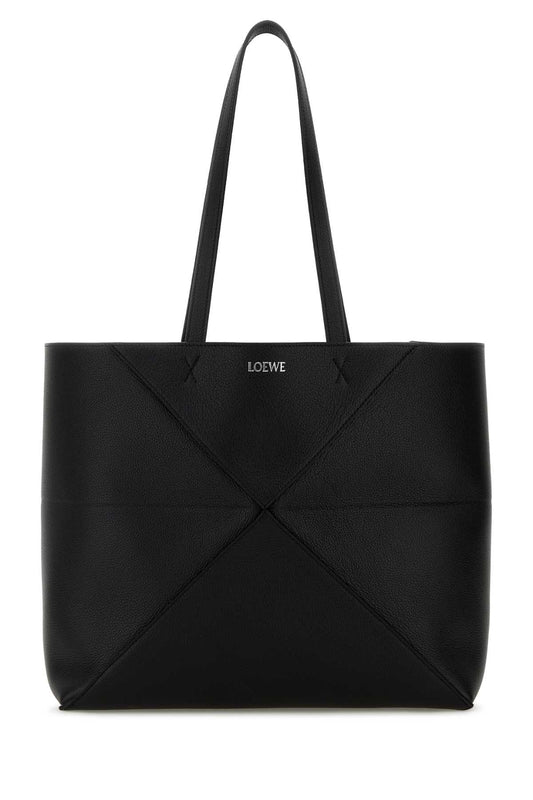 Loewe Women Black Leather Medium Puzzle Fold Shopping Bag LOEWE