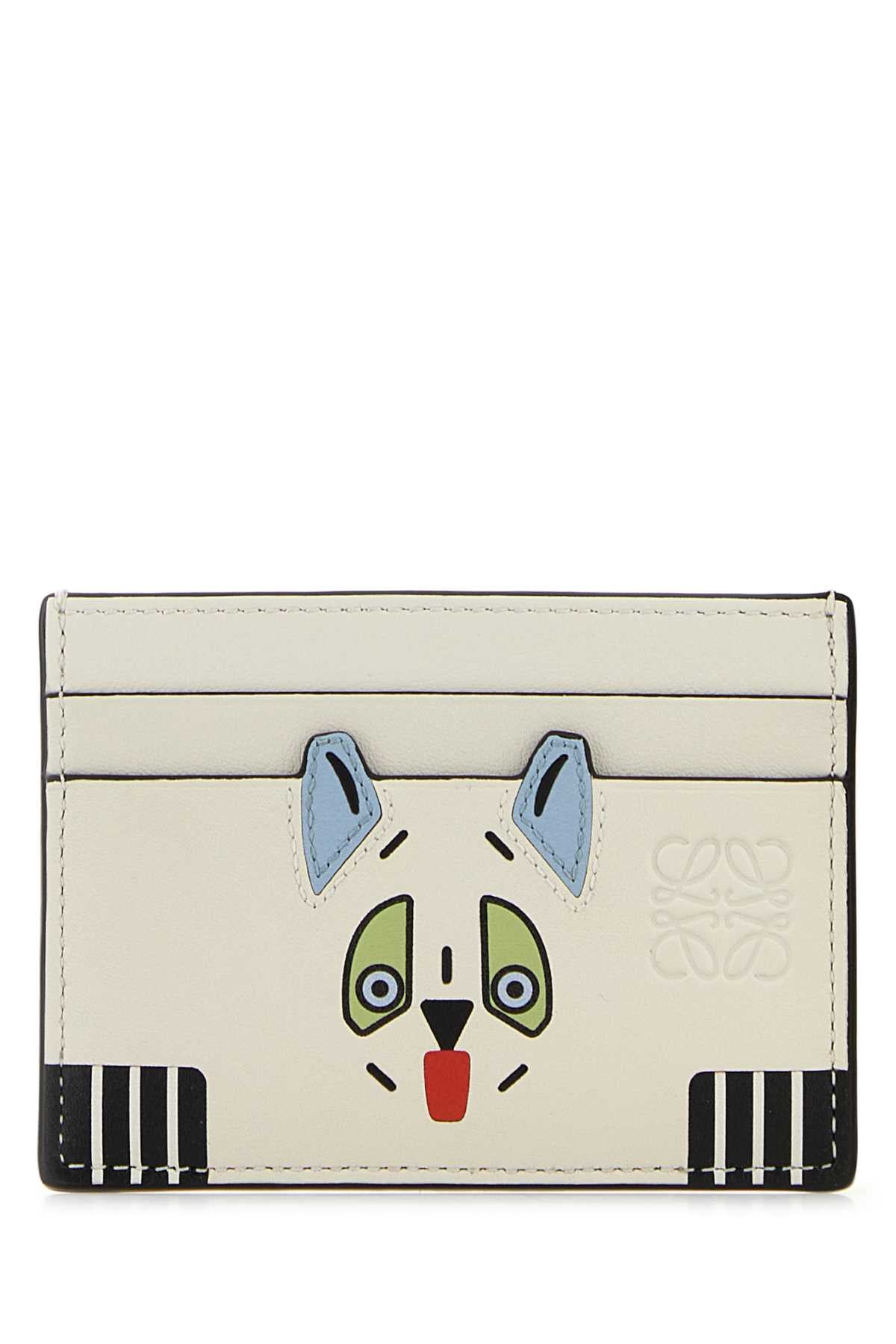 Loewe Women Ivory Leather Futurist Cats Card Holder LOEWE