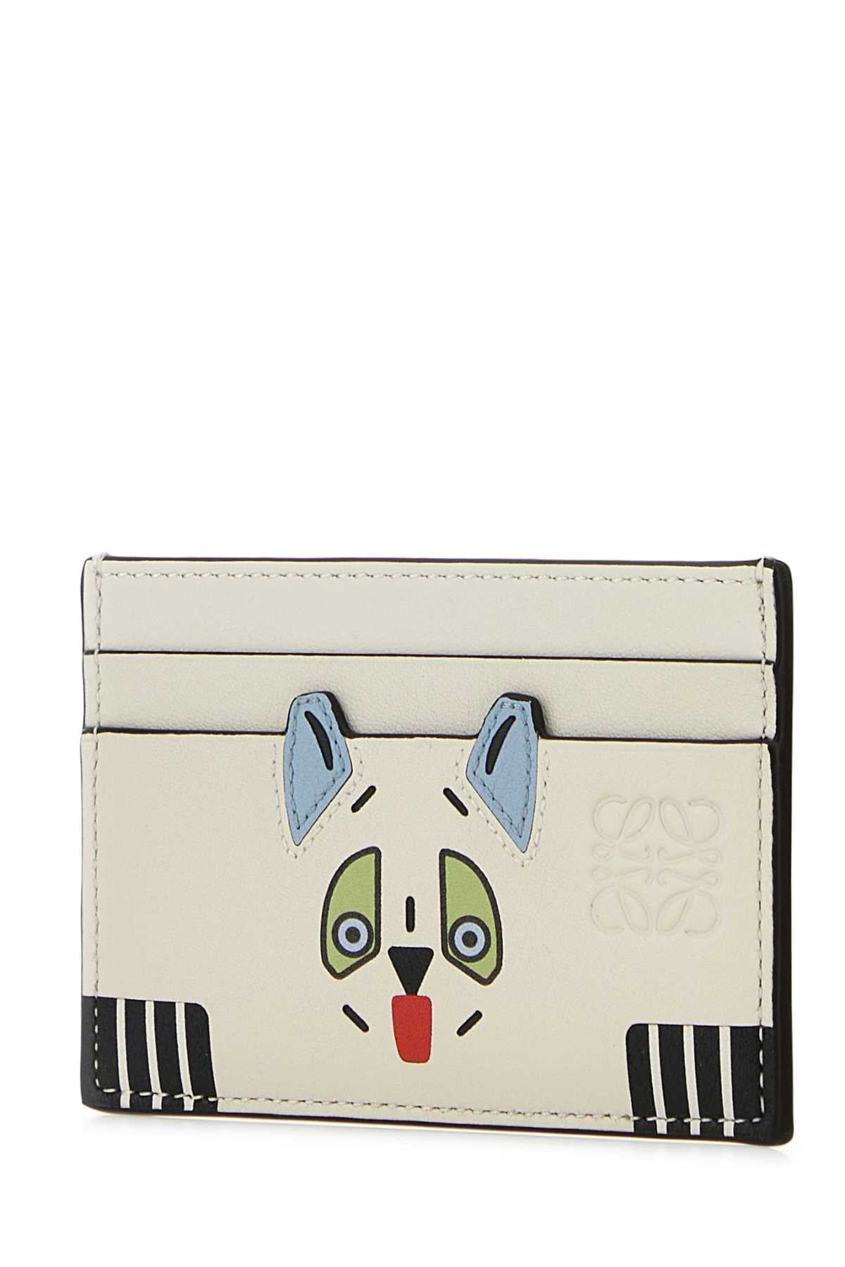 Loewe Women Ivory Leather Futurist Cats Card Holder LOEWE