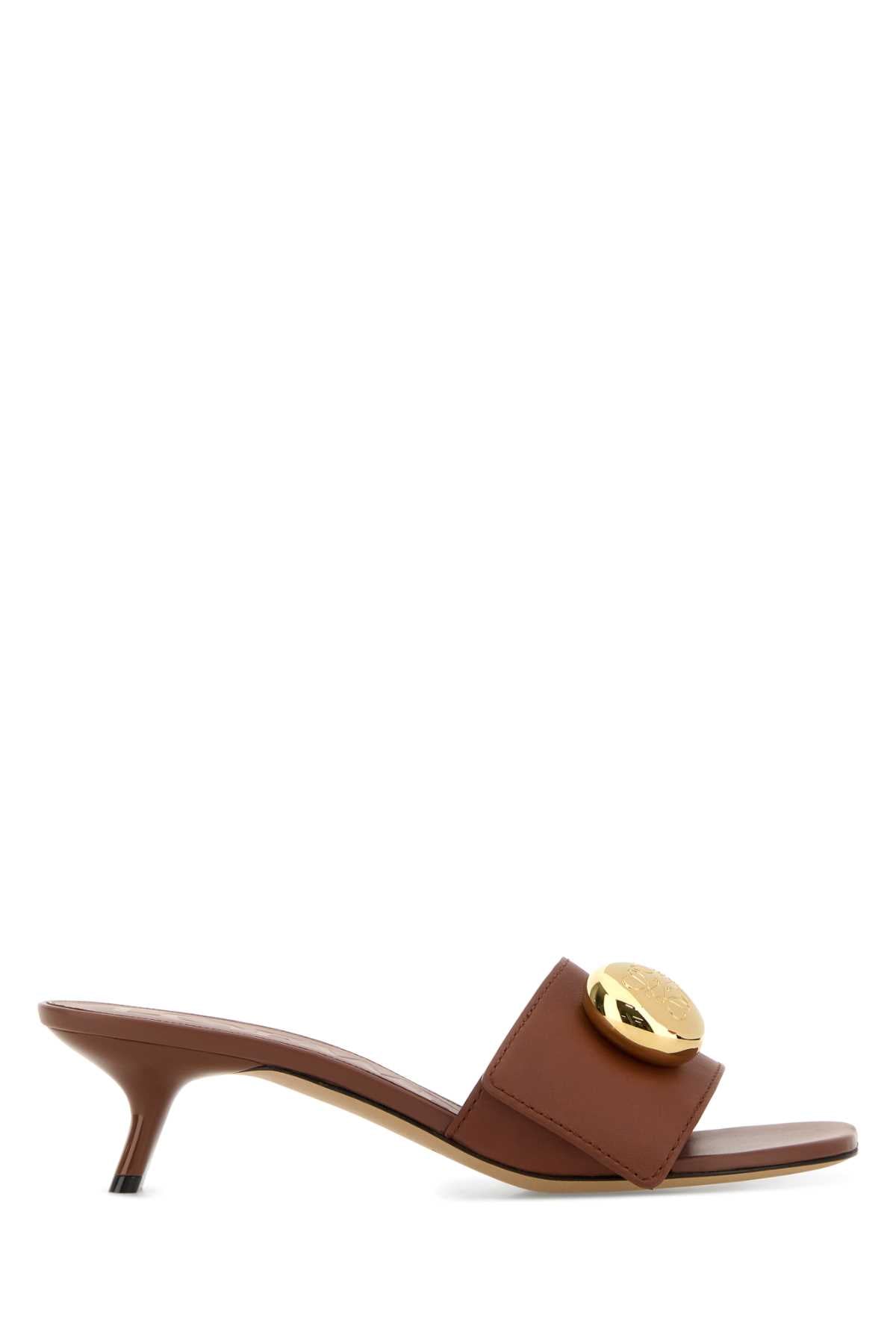 Loewe Women Caramel Leather Pebble Mules