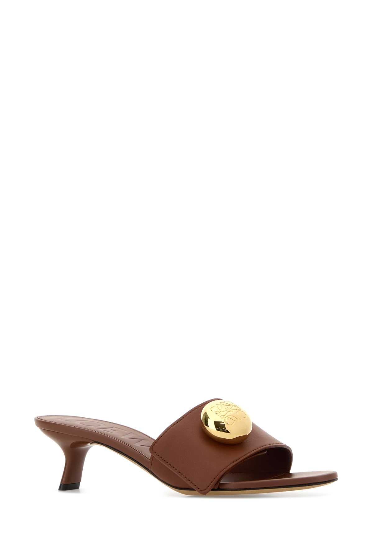 Loewe Women Caramel Leather Pebble Mules