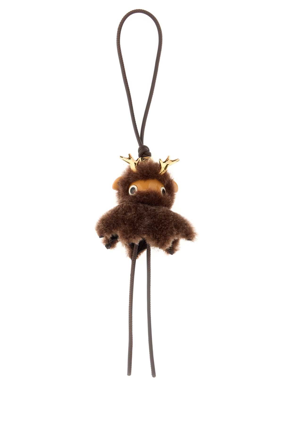 Loewe Women Brown Shearling And Metal Fawnie Keyring LOEWE