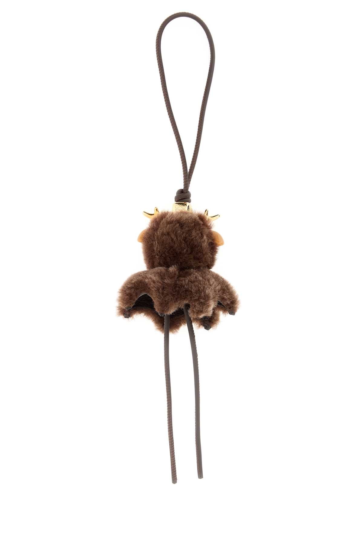 Loewe Women Brown Shearling And Metal Fawnie Keyring LOEWE