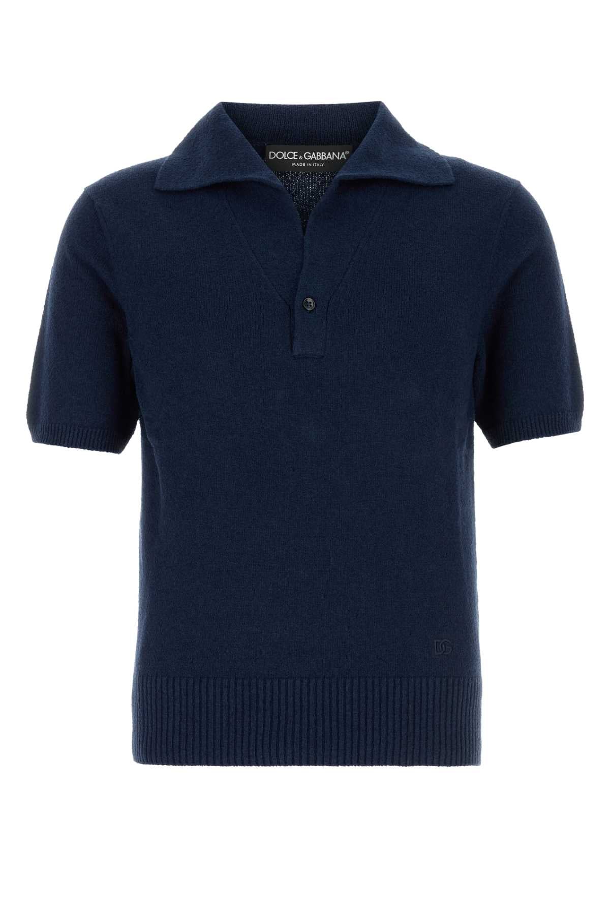 Dolce & Gabbana Men Navy Blue Cotton Blend Polo Shirt DOLCE & GABBANA