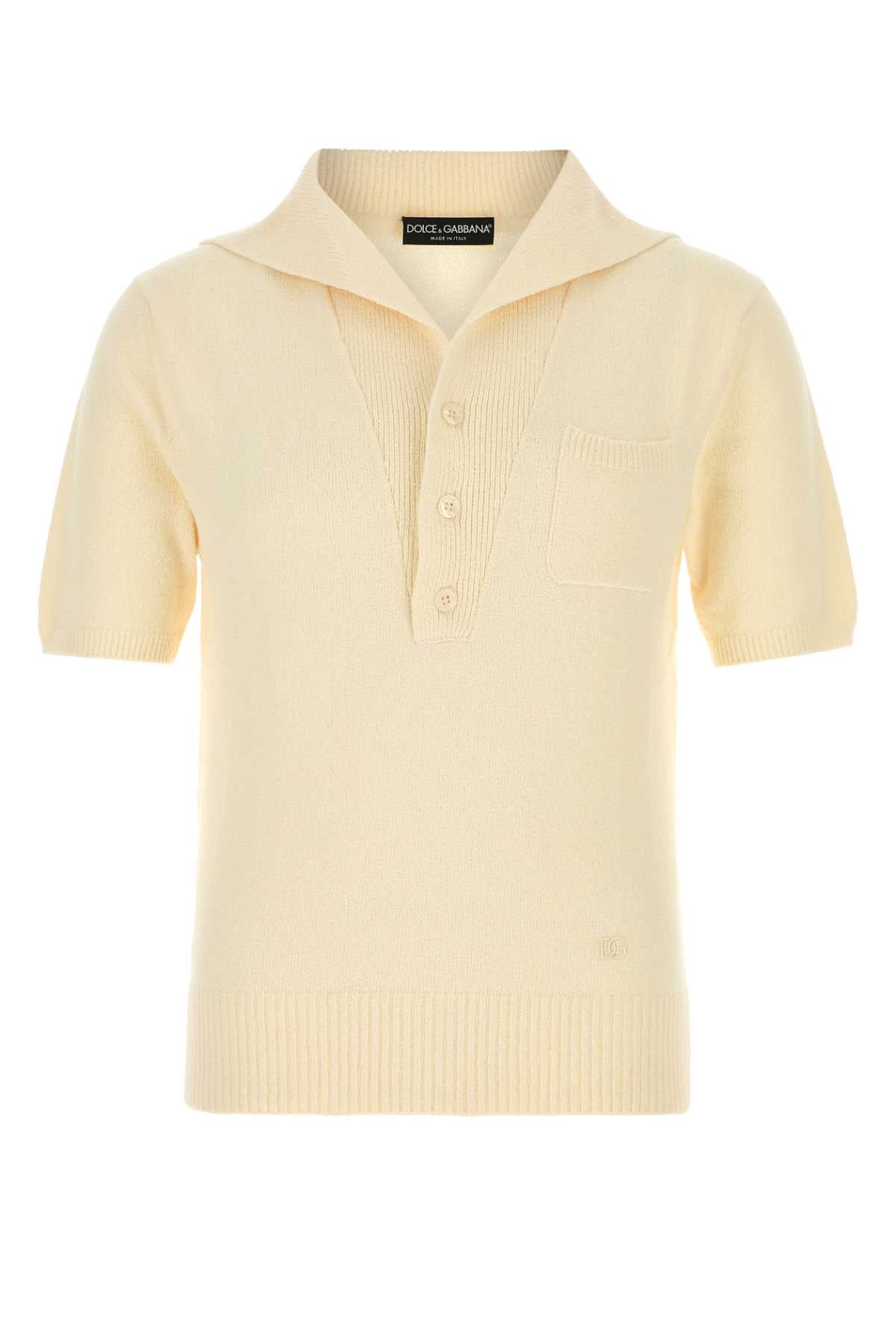 Dolce & Gabbana Men Cream Cotton Blend Polo Shirt DOLCE & GABBANA