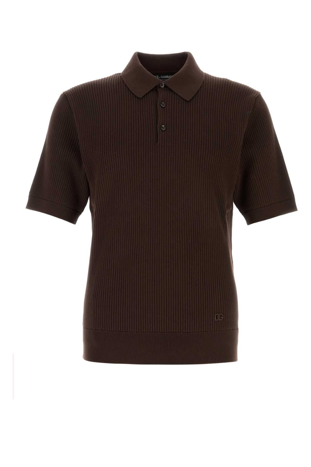 Dolce & Gabbana Men Dark Brown Cotton Polo Shirt DOLCE & GABBANA