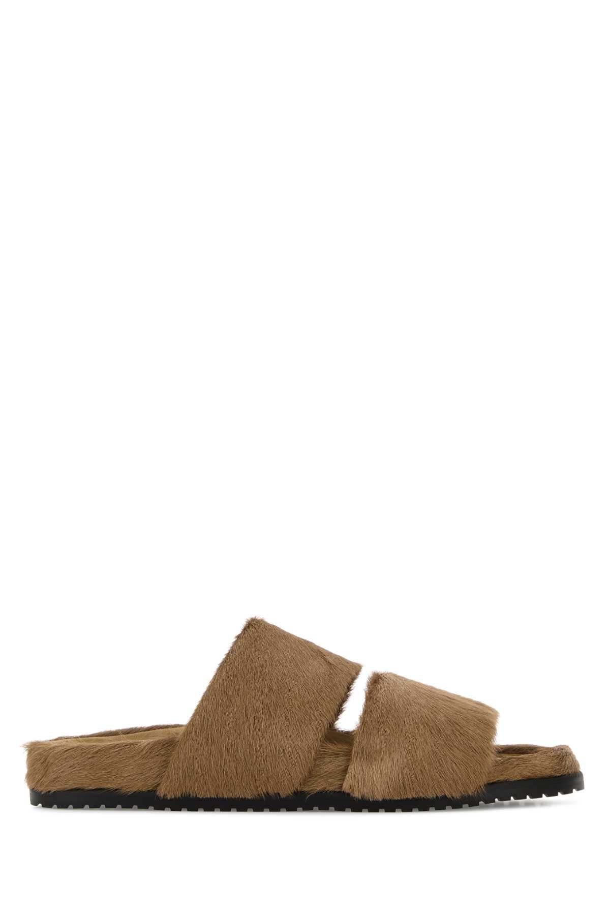Dolce & Gabbana Men Camel Calf Hair Dg Casual Slippers DOLCE & GABBANA
